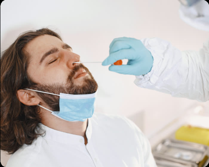 COVID-19 nasal swab test being administered